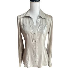 y2k Cache silver metallic bbutton-down blouse size XS/S